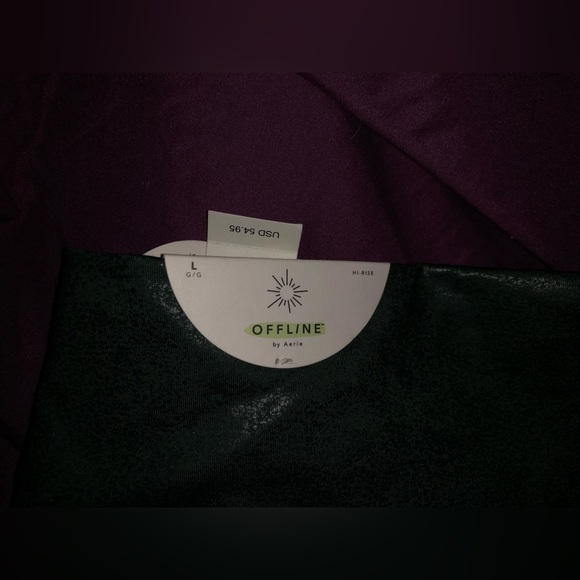 NWT aerie offline leggings dark green metallic like print - Picture 5 of 7